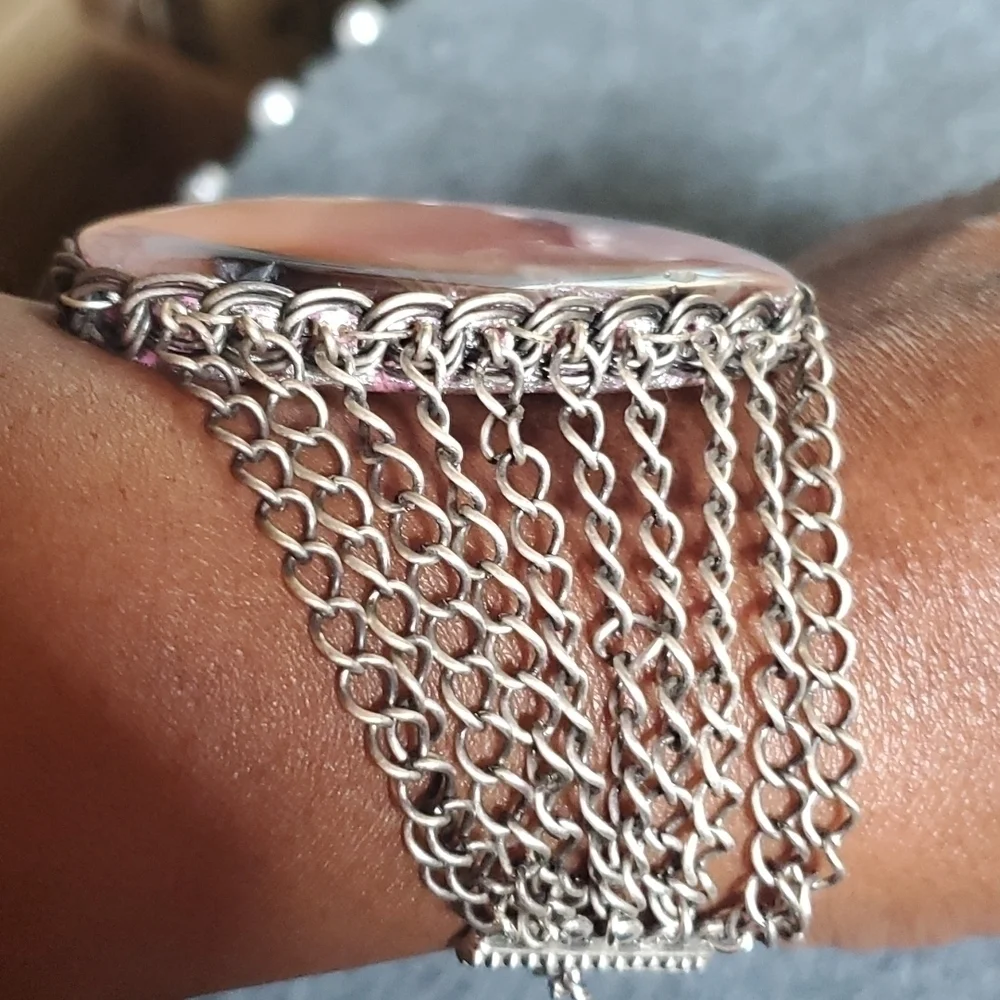 Rose Quartz Silver Stainless Steel Toggle Bracelet